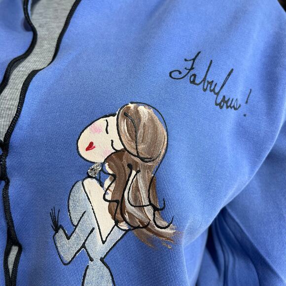 Vintage Stick Chics Womens Hand Painted Sweatshirt Button Closure Blue Medium - Picture 11 of 14